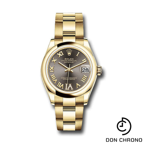 Rolex Yellow Gold Datejust 31 Watch - Domed Bezel - Dark Grey Diamond Six Dial - Oyster Bracelet - 278248 dkgdr6o