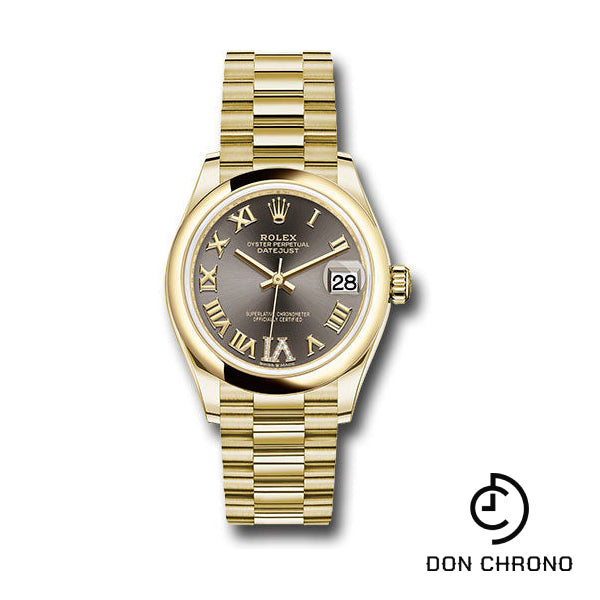 Rolex Yellow Gold Datejust 31 Watch - Domed Bezel - Dark Grey Diamond Six Dial - President Bracelet - 278248 dkgdr6p