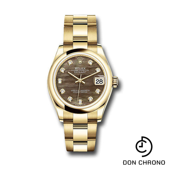 Rolex Yellow Gold Datejust 31 Watch - Domed Bezel - Dark Mother-of-Pearl Diamond Dial - Oyster Bracelet - 278248 dkmdo