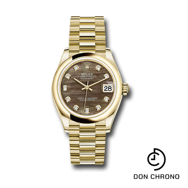 Rolex Yellow Gold Datejust 31 Watch - Domed Bezel - Dark Mother-of-Pearl Diamond Dial - President Bracelet - 278248 dkmdp