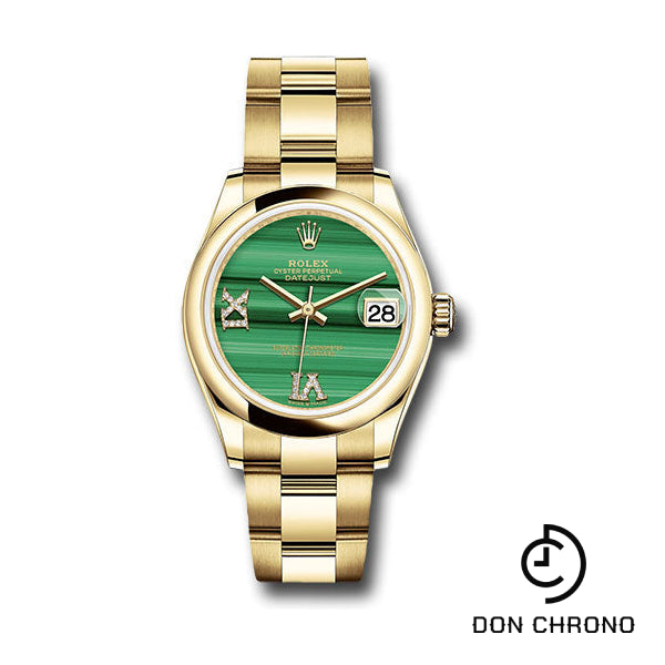 Rolex Yellow Gold Datejust 31 Watch - Domed Bezel - Malachite Diamond Six and Nine Dial - Oyster Bracelet - 278248 madr69o