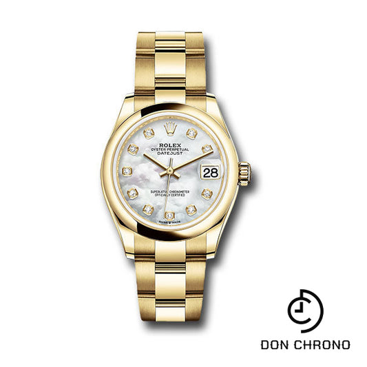 Rolex Yellow Gold Datejust 31 Watch - Domed Bezel - Mother-of-Pearl Diamond Dial - Oyster Bracelet - 278248 mdo