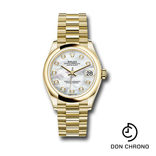 Rolex Yellow Gold Datejust 31 Watch - Domed Bezel - Mother-of-Pearl Diamond Dial - President Bracelet - 278248 mdp