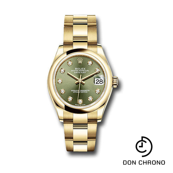 Rolex Yellow Gold Datejust 31 Watch - Domed Bezel - Olive Green Diamond Dial - Oyster Bracelet - 278248 ogdo