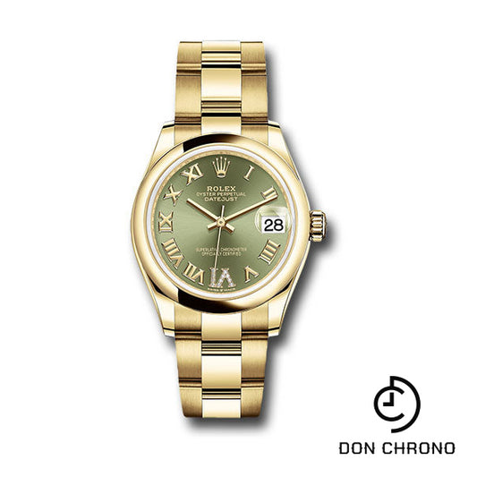 Rolex Yellow Gold Datejust 31 Watch - Domed Bezel - Olive Green Diamond Six Dial - Oyster Bracelet - 278248 ogdr6o