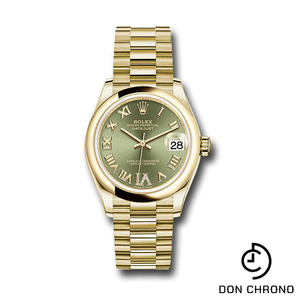 Rolex Yellow Gold Datejust 31 Watch - Domed Bezel - Olive Green Diamond Six Dial - President Bracelet - 278248 ogdr6p