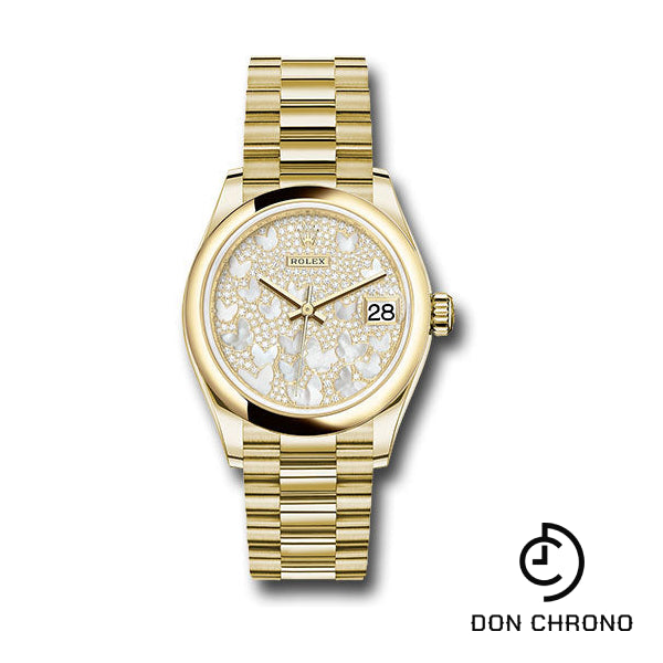 Rolex Yellow Gold Datejust 31 Watch - Domed Bezel - Paved Mother-of-Pearl Butterfly Dial - President Bracelet - 278248 pmopbp