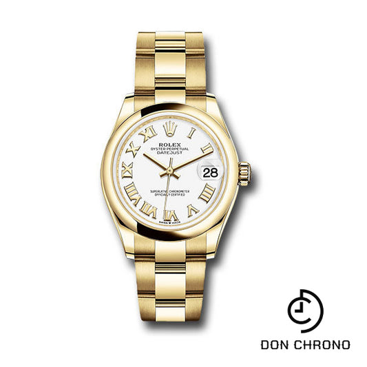 Rolex Yellow Gold Datejust 31 Watch - Domed Bezel - White Roman Dial - Oyster Bracelet - 278248 wro