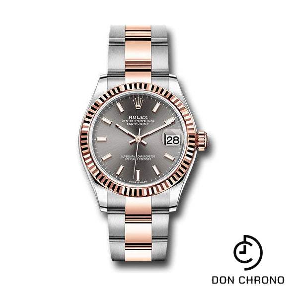 Rolex Steel and Everose Gold Datejust 31 Watch - Fluted Bezel - Dark Rhodium Index Dial - Oyster Bracelet - 278271 dkrhio