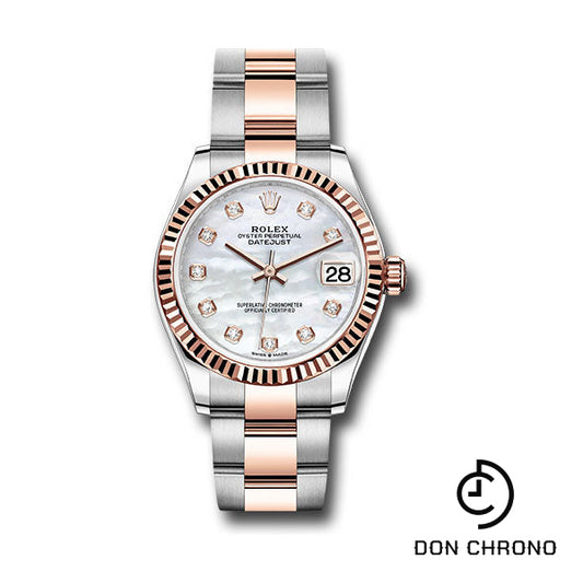 Rolex Steel and Everose Gold Datejust 31 Watch - Fluted Bezel - Silver Diamond Dial - Oyster Bracelet - 278271 mdo