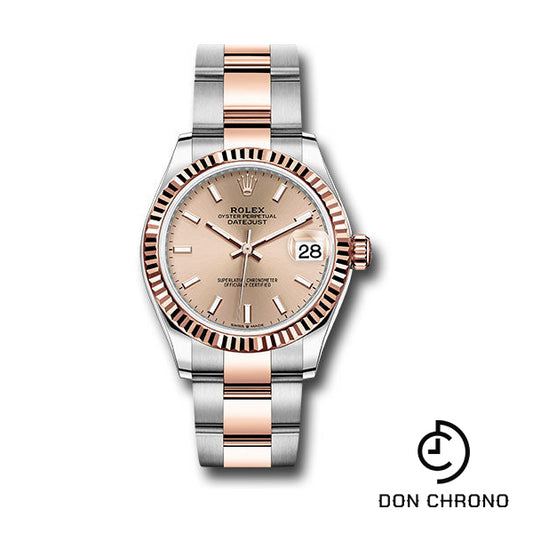 Rolex Steel and Everose Gold Datejust 31 Watch - Fluted Bezel - RosŽ Index Dial - Oyster Bracelet - 278271 roio