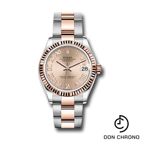 Rolex Steel and Everose Gold Datejust 31 Watch - Fluted Bezel - Dark Rhodium Index Dial - Oyster Bracelet - 278271 roro