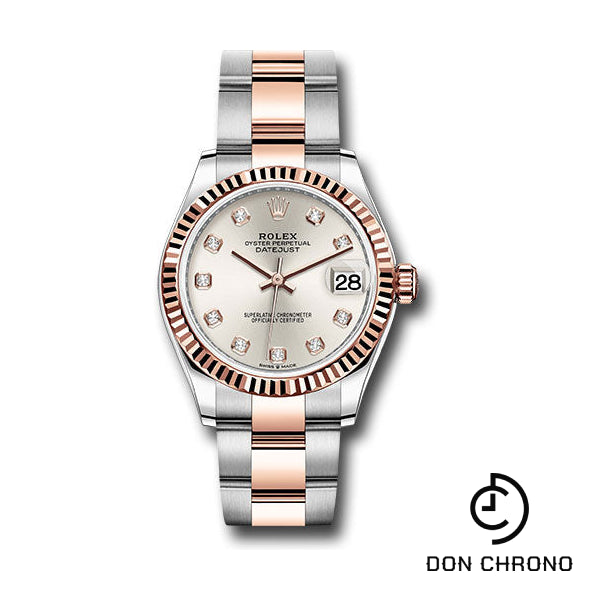 Rolex Steel and Everose Gold Datejust 31 Watch - Fluted Bezel - RosŽ Diamond Dial - Oyster Bracelet - 278271 sdo