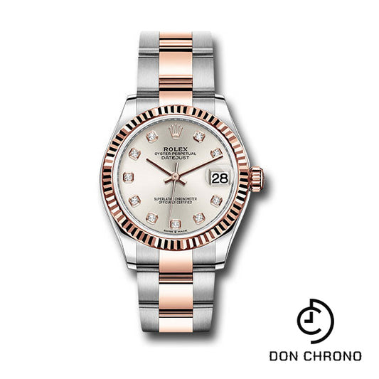 Rolex Steel and Everose Gold Datejust 31 Watch - Fluted Bezel - RosŽ Diamond Dial - Oyster Bracelet - 278271 sdo