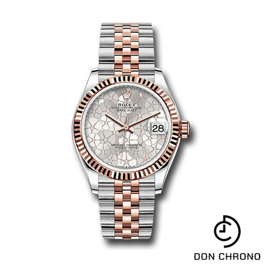 Rolex Everose Rolesor Datejust 31 Watch - Fluted Bezel - Silver Floral Motif Diamond Dial - Jubilee Bracelet - 278271 sflomdj