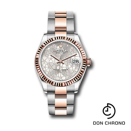 Rolex Everose Rolesor Datejust 31 Watch - Fluted Bezel - Silver Floral Motif Diamond Dial - Oyster Bracelet - 278271 sflomdo