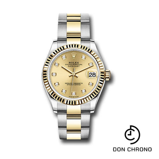 Rolex Steel and Yellow Gold Datejust 31 Watch - Fluted Bezel - Champagne Diamond Dial - Oyster Bracelet - 278273 chdo