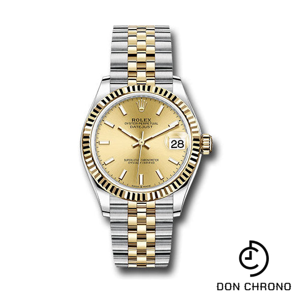 Rolex Steel and Yellow Gold Datejust 31 Watch - Fluted Bezel - Champagne Index Dial - Jubilee Bracelet - 278273 chij