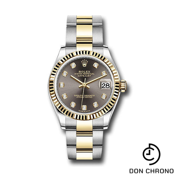 Rolex Steel and Yellow Gold Datejust 31 Watch - Fluted Bezel - Dark Grey Diamond Dial - Oyster Bracelet - 278273 dkgdo