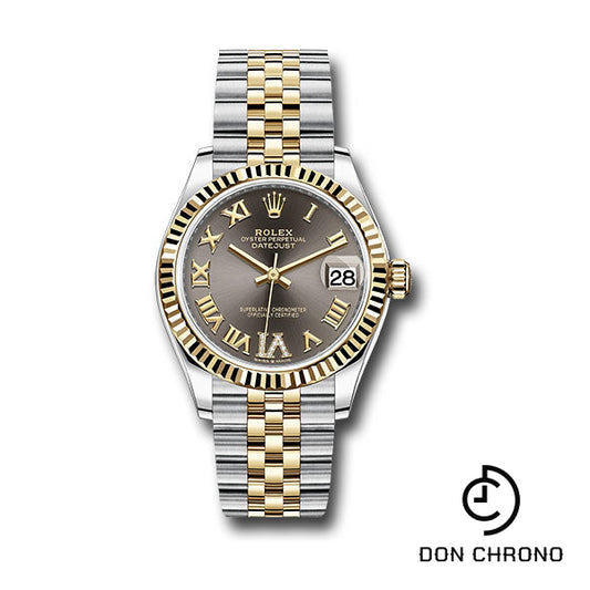 Rolex Steel and Yellow Gold Datejust 31 Watch - Fluted Bezel - Dark Grey Diamond Roman Six Dial - Jubilee Bracelet - 278273 dkgdr6j