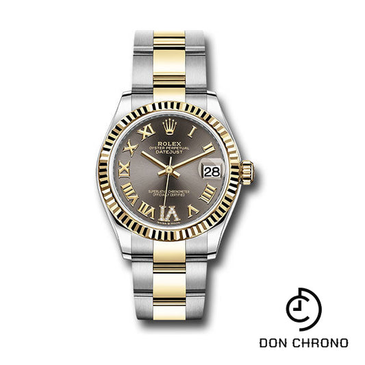 Rolex Steel and Yellow Gold Datejust 31 Watch - Fluted Bezel - Dark Grey Diamond Roman Six Dial - Oyster Bracelet - 278273 dkgdr6o