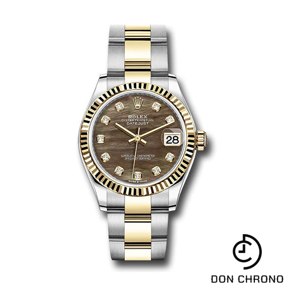 Rolex Steel and Yellow Gold Datejust 31 Watch - Fluted Bezel - Dark Mother-of-Pearl Diamond Dial - Oyster Bracelet - 278273 dkmdo