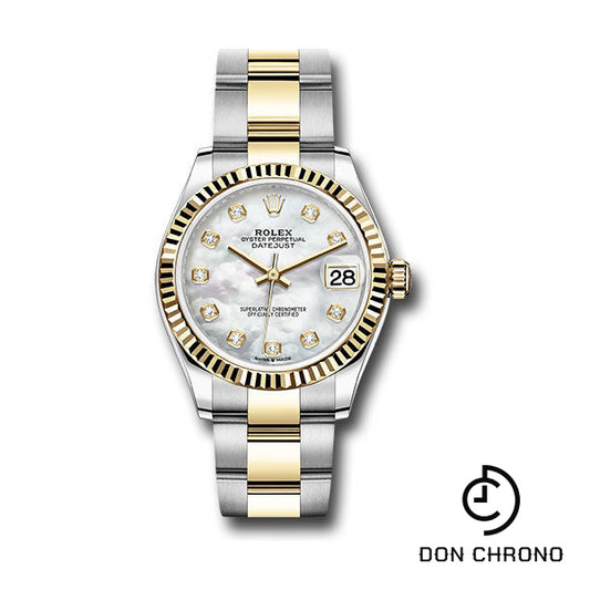 Rolex Steel and Yellow Gold Datejust 31 Watch - Fluted Bezel - Mother-of-Pearl Diamond Dial - Oyster Bracelet - 278273 mdo