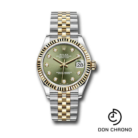 Rolex Steel and Yellow Gold Datejust 31 Watch - Fluted Bezel - Olive Green Diamond Dial - Jubilee Bracelet - 278273 ogdj