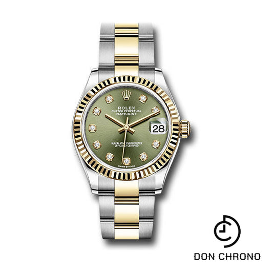 Rolex Steel and Yellow Gold Datejust 31 Watch - Fluted Bezel - Olive Green Diamond Dial - Oyster Bracelet - 278273 ogdo