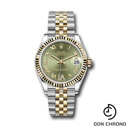 Rolex Steel and Yellow Gold Datejust 31 Watch - Fluted Bezel - Olive Green Diamond Roman Six Dial - Jubilee Bracelet - 278273 ogdr6j