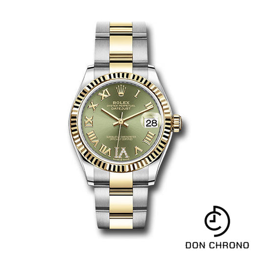 Rolex Steel and Yellow Gold Datejust 31 Watch - Fluted Bezel - Olive Green Diamond Roman Six Dial - Oyster Bracelet - 278273 ogdr6o