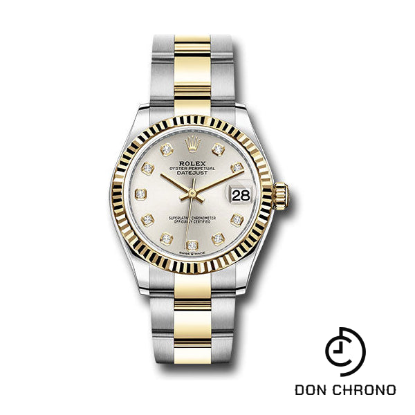 Rolex Steel and Yellow Gold Datejust 31 Watch - Fluted Bezel - Silver Diamond Dial - Oyster Bracelet - 278273 sdo