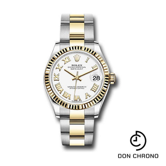 Rolex Steel and Yellow Gold Datejust 31 Watch - Fluted Bezel - White Roman Dial - Oyster Bracelet - 278273 wro