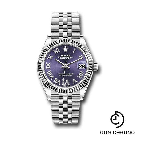 Rolex Steel and White Gold Datejust 31 Watch - Fluted Bezel - Aubergine Roman Diamond 6 Dial - Jubilee Bracelet - 278274 aubdr6j