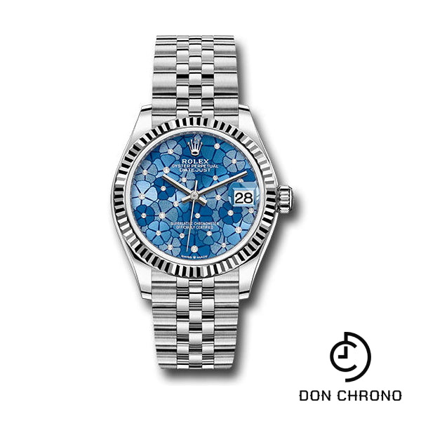 Rolex White Rolesor Datejust 31 Watch - Fluted Bezel - Azzurro Blue Floral Motif Diamond Dial - Jubilee Bracelet - 278274 azflomdj