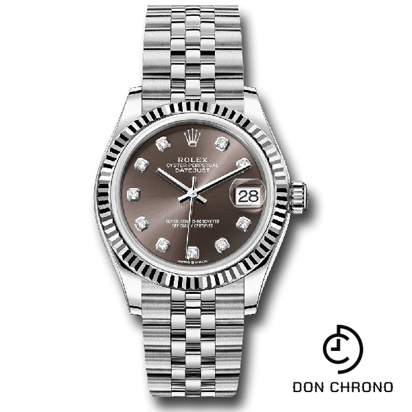 Rolex Steel and White Gold Datejust 31 Watch - Fluted Bezel - Dark Grey Diamond Dial - Jubilee Bracelet - 278274 dkgdj