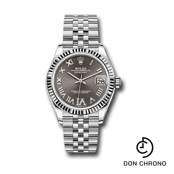 Rolex Steel and White Gold Datejust 31 Watch - Fluted Bezel - Dark Grey Roman Diamond 6 Dial - Jubilee Bracelet - 278274 dkgdr6j