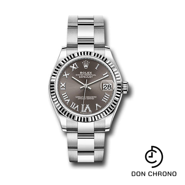 Rolex Steel and White Gold Datejust 31 Watch - Fluted Bezel - Dark Grey Roman Diamond 6 Dial - Oyster Bracelet - 278274 dkgdr6o