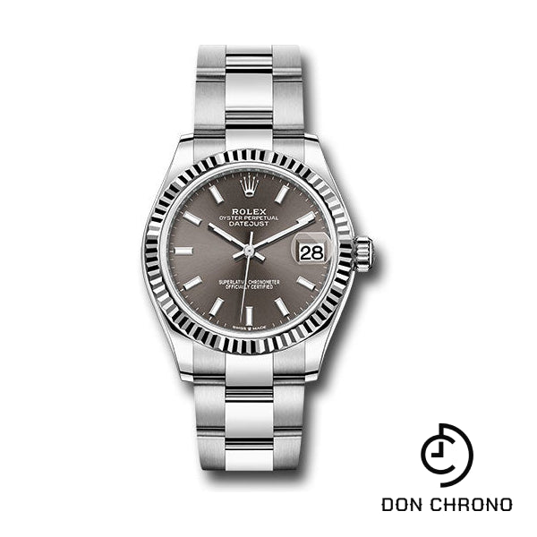 Rolex Steel and White Gold Datejust 31 Watch - Fluted Bezel - Dark Grey Index Dial - Oyster Bracelet - 278274 dkgio