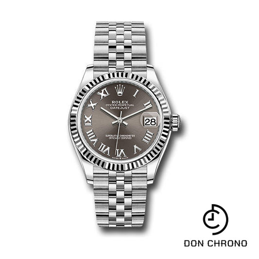 Rolex Steel and White Gold Datejust 31 Watch - Fluted Bezel - Dark Grey Roman Dial - Jubilee Bracelet - 278274 dkgrj