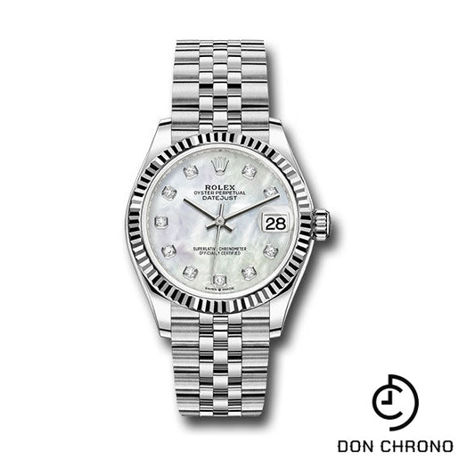 Rolex Steel and White Gold Datejust 31 Watch - Fluted Bezel - White Mother-Of-Pearl Diamond Dial - Jubilee Bracelet - 278274 mdj