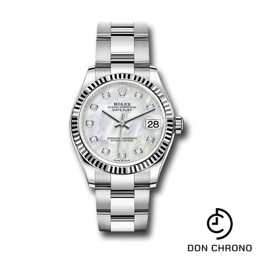 Rolex Steel and White Gold Datejust 31 Watch - Fluted Bezel - White Mother-Of-Pearl Diamond Dial - Oyster Bracelet - 278274 mdo