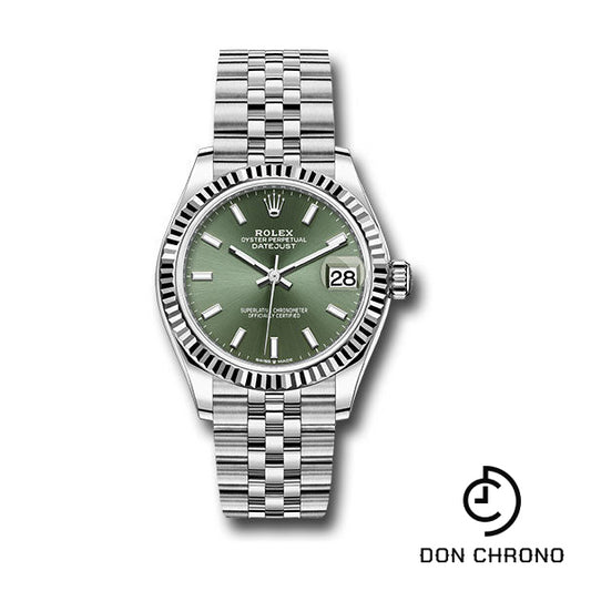 Rolex Steel and White Gold Datejust 31 Watch - Fluted Bezel - Mint Green Index Dial - Jubilee Bracelet - 278274 mgij