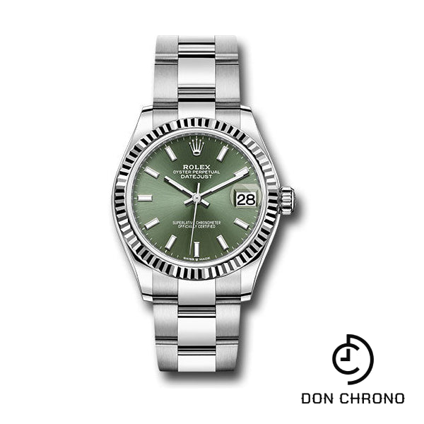 Rolex Steel and White Gold Datejust 31 Watch - Fluted Bezel - Mint Green Index Dial - Oyster Bracelet - 278274 mgio