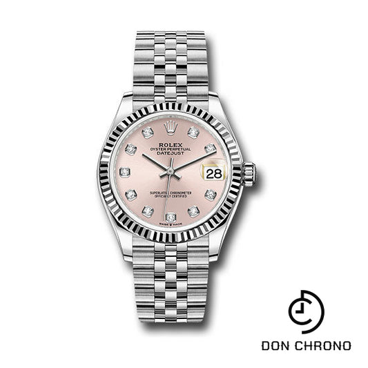 Rolex Steel and White Gold Datejust 31 Watch - Fluted Bezel - Pink Diamond Dial - Jubilee Bracelet - 278274 pdj