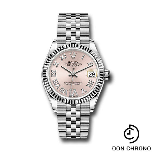 Rolex Steel and White Gold Datejust 31 Watch - Fluted Bezel - Pink Roman Diamond 6 Dial - Jubilee Bracelet - 278274 pdr6j