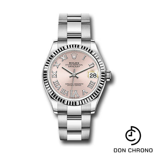 Rolex Steel and White Gold Datejust 31 Watch - Fluted Bezel - Pink Roman Diamond 6 Dial - Oyster Bracelet - 278274 pdr6o