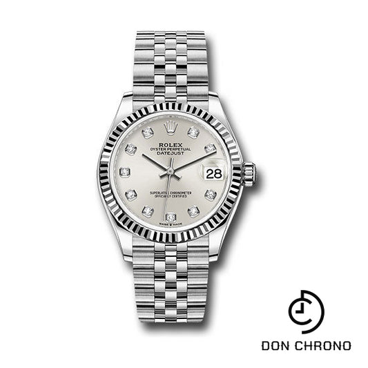 Rolex Steel and White Gold Datejust 31 Watch - Fluted Bezel - Silver Diamond Dial - Jubilee Bracelet - 278274 sdj