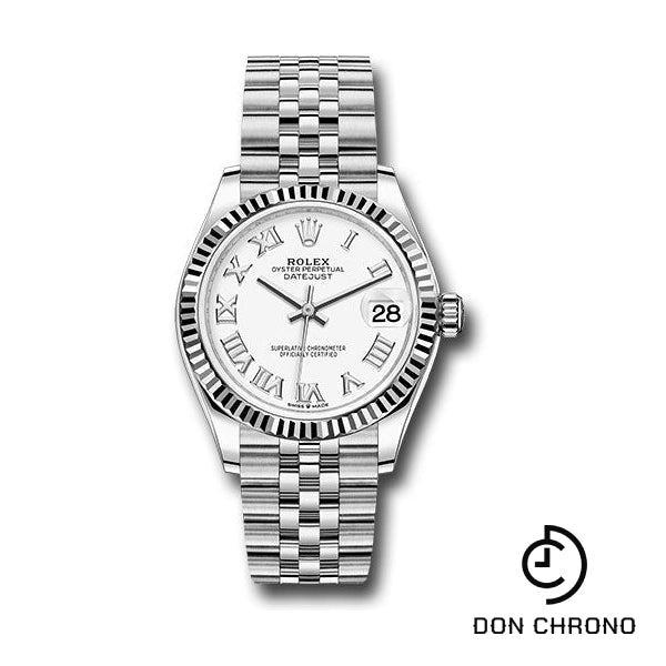 Rolex Steel and White Gold Datejust 31 Watch - Fluted Bezel - White Roman Dial - Jubilee Bracelet - 278274 wrj