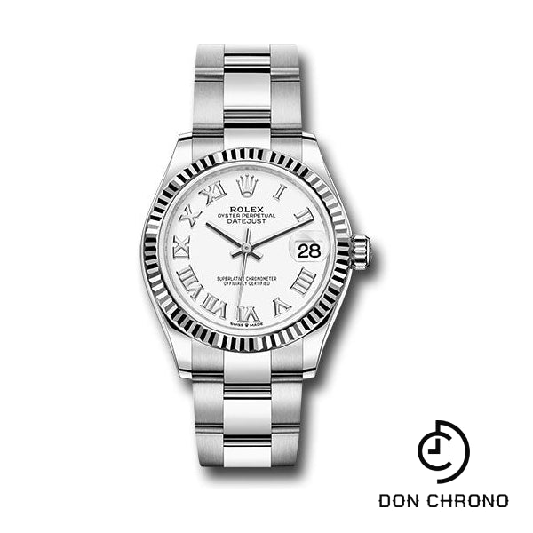 Rolex Steel and White Gold Datejust 31 Watch - Fluted Bezel - White Roman Dial - Oyster Bracelet - 278274 wro